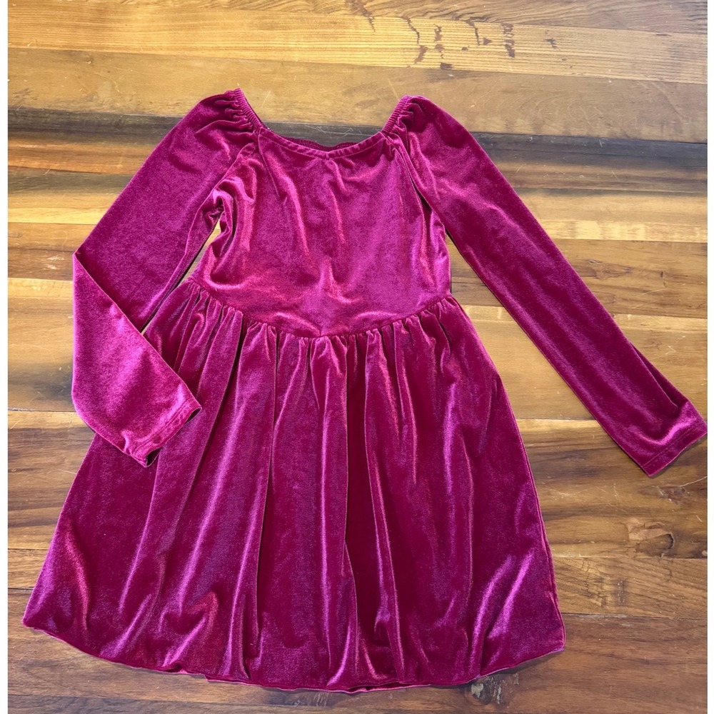 Cat & Jack Girls Magenta Pink Velvet Long Sleeve Dress Size M 8 Holiday Party